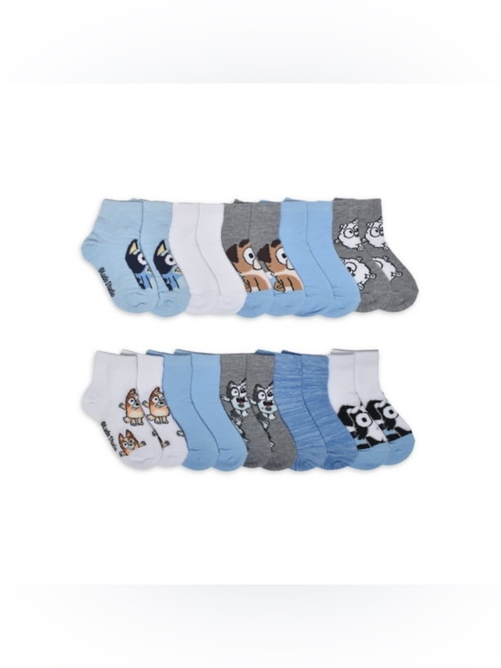 BLUEY BBC KIDS Cartoon Ankle Socks Pack - Blue, White, Gray Sz 4T-5T